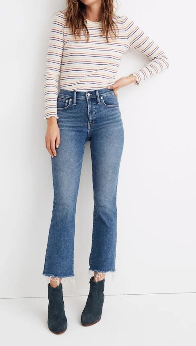 Madewell Cali Mid-Rise Frayed Hem Demi-Bootcut Jeans Fleetwood Wash 27